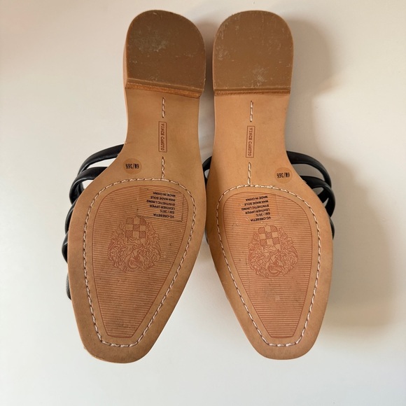 Vince Camuto Cresetia Black Leather Woven Slip-On Sandals Block Heel - Picture 6 of 7